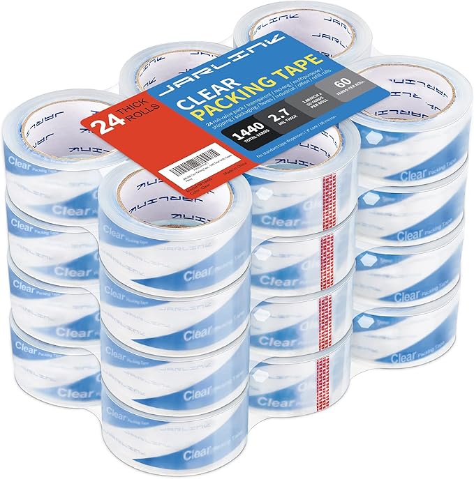 JARLINK Clearer Packing Tape 24 Rolls, Heavy Duty Packaging Tape for Shipping Packaging Moving Sealing, 2.7mil Thick, 1.88 inches Wide, 60 Yards Per Roll, 1440 Total Yards-DeskLoop Office