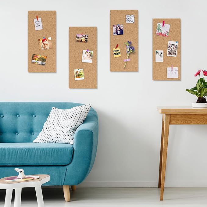 AKTOP Cork Board Bulletin Board 17"x8", 1/2" Thick Cork Board Tiles 6 Pack, Small Pin Board for Wall Decor, Self Adhesive Corkboards with 60 Push Pin Wood Clips for School, Home & Office-DeskLoop Office