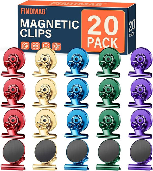 FINDMAG 20Pack Colorful Fridge Magnets, Refrigerator Metal Magnets Clips, Strong Magnetic Clip for Fridge, Scratch Free Clip Magnets for Whiteboard, Office, Classrooms, Cruise Cabins, Kitchen-DeskLoop Office