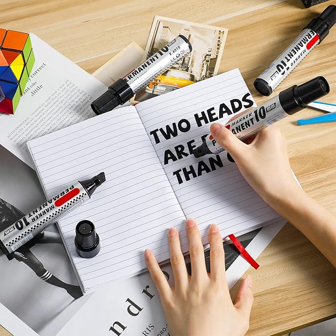 Thenshop 24 Pack Jumbo Size Permanent Markers Bulk Permanent Marker Set Chisel Tip Pens Waterproof for Industrial Use Work on Wood Metal Plastic Stone Glass(Black)-DeskLoop Office