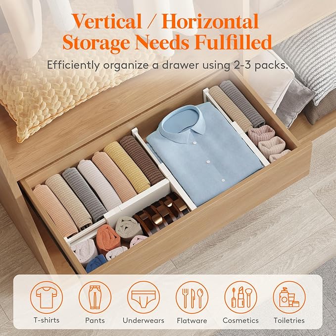 Lifewit 14 Pack Drawer Dividers 4" High, 11-17" Adjustable Drawer Organizers for Clothes, Expandable Dresser Separators in Bedroom/Bathroom/Kitchen/Fridge/Office Organization and Storage, Beige-DeskLoop Office