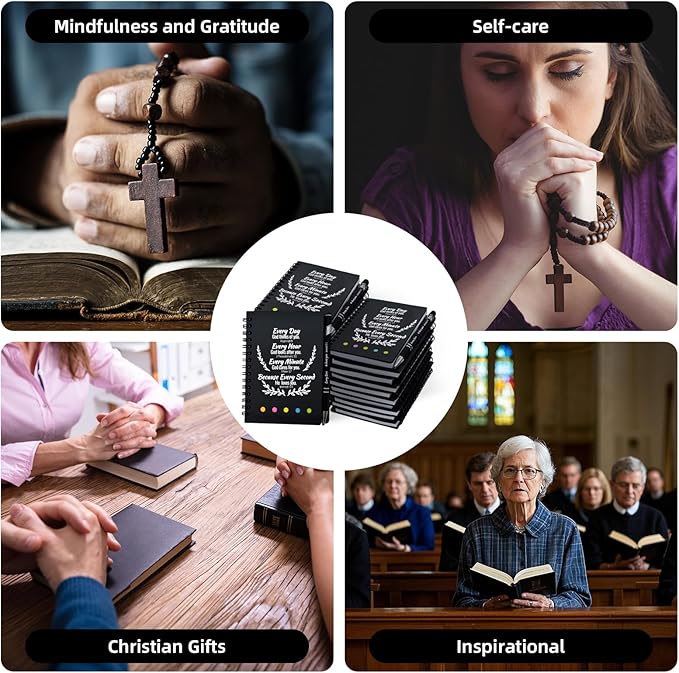 100 Pcs Bulk Christian Gifts Prayer Journal for Woman - 50 Set Religious Notepad with Christian Pen - Bible Notebook - Church Gifts for Mother's Day, Bible Study, and Family Devotions ( Black )