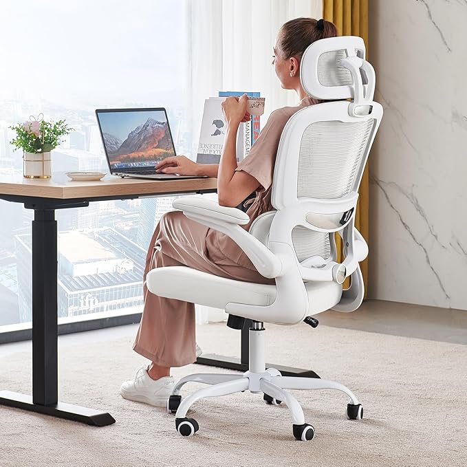 TRALT Office Chair Ergonomic Desk Chair, 330 LBS Home Mesh Office Desk Chairs with Wheels, Comfortable Gaming Chair, High Back Office Chair for Long Hours (White)-DeskLoop Office