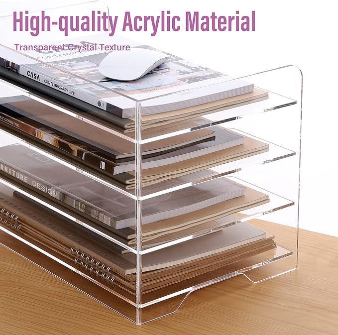 SANRUI Acrylic Paper Organizer Letter Tray for Desk, 4 Tier Enlarged File Sorter,Clear File Holder Desktop Shelf Document Storage for School Office Home-DeskLoop Office