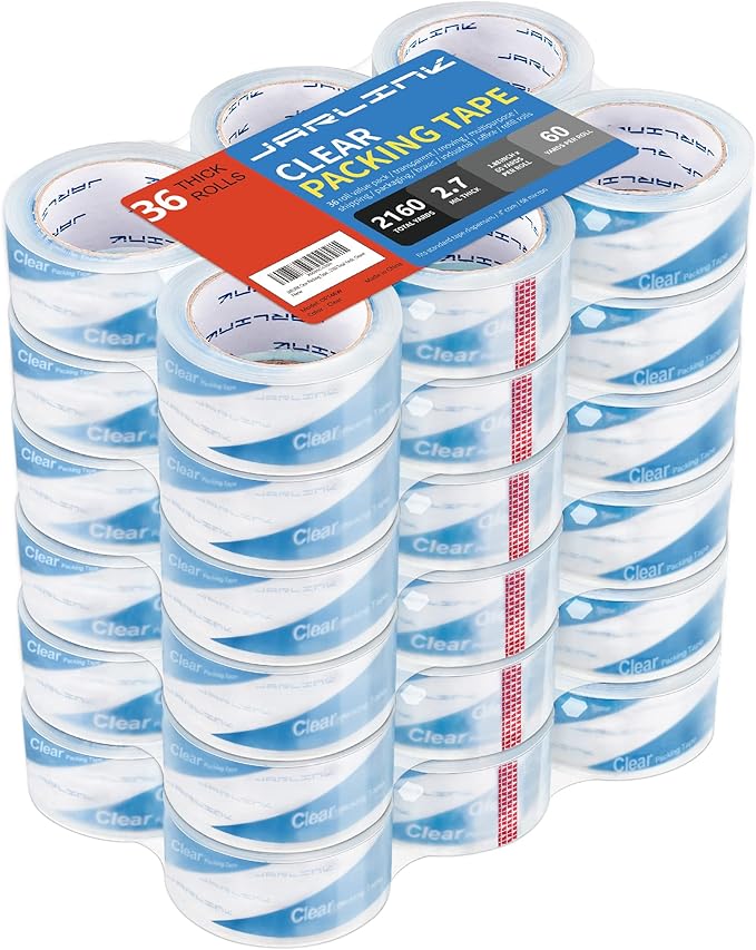 JARLINK Clearer Packing Tape 36 Rolls, Heavy Duty Packaging Tape for Shipping Packaging Moving Sealing, 2.7mil Thick, 1.88 inches Wide, 60 Yards Per Roll, 2160 Total Yards-DeskLoop Office