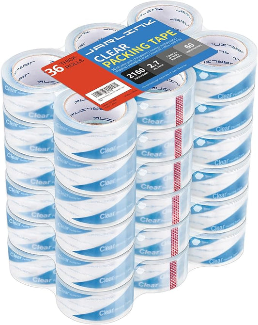 JARLINK Clearer Packing Tape 36 Rolls, Heavy Duty Packaging Tape for Shipping Packaging Moving Sealing, 2.7mil Thick, 1.88 inches Wide, 60 Yards Per Roll, 2160 Total Yards-DeskLoop Office