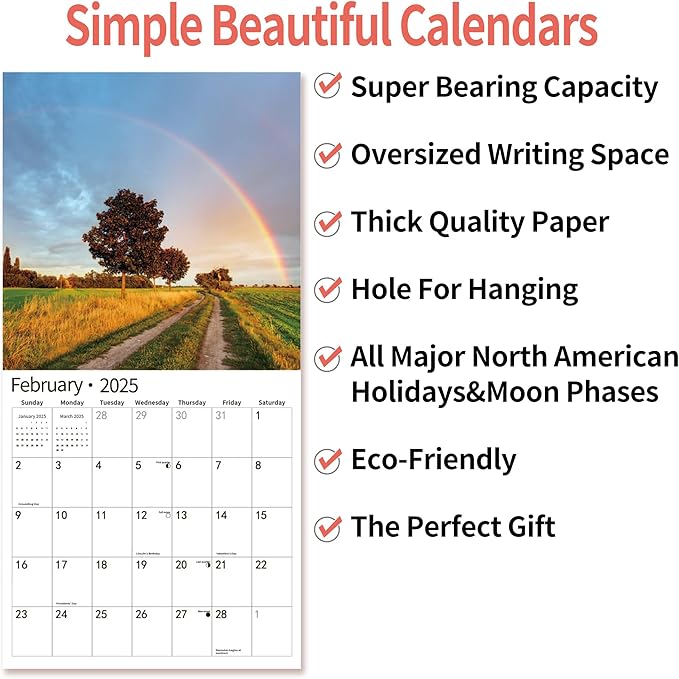 2025 Wall Calendar,Calendar 2025, January 2025 - December 2025, Wall Calendar Rainbow, 12" x 24" Opened,Full Page Months Thick & Sturdy Paper for Calendar Organizing & Planning-DeskLoop Office