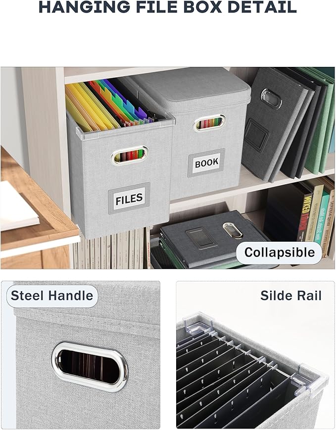 Oterri File Organizer with Lid, Hanging Filing Box with Mesh Pocket, Document Organizer for Letter Files, Portable Storage Box with Smooth Sliding Rail for Office & Home (1 PCS, Light Grey)-DeskLoop Office