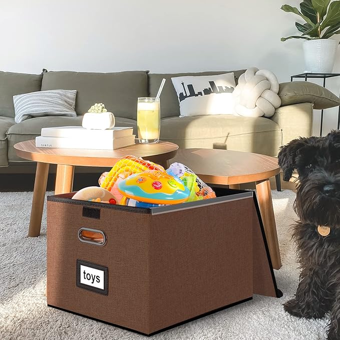 Huolewa Upgrade Portable File Organizer Box with Lid,Large Linen Hanging Office Document Storage Box with Lid,Collapsible Filing&Storage Box for Office/Decor/Home-14.9x12.7x10.8in,1pk-without folders-DeskLoop Office