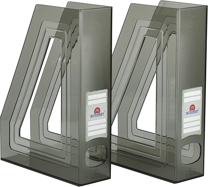 Acrimet Magazine File Holder, Durable Rack, Space-Saving Organizer (Plastic) (Smoke Color) (2 pack)-DeskLoop Office