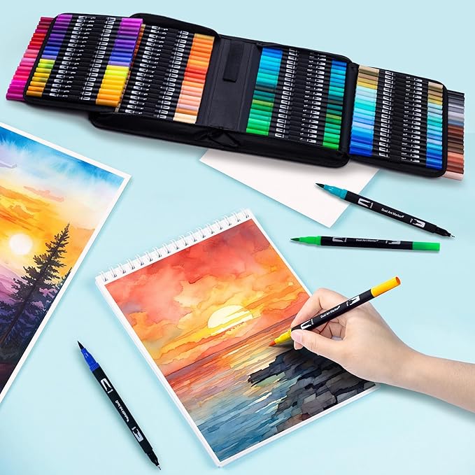 Dual Markers Brush Pens, 168 Colors Art Marker Set with Brush and Fine Tips – Premium Art Supplies for Kids & Adults, Perfect for Coloring Books, Hand Lettering, Calligraphy, and Drawing-DeskLoop Office