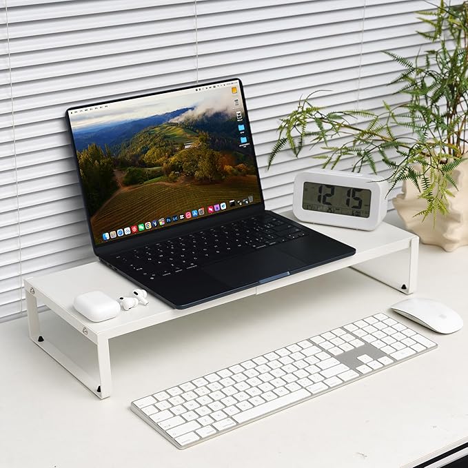 Adjustable Metal Monitor Stand - 11.6"-21.3" Ergonomic Desktop Riser for Computer/Laptop/TV, Heavy-Duty Office Shelf with Space-Saving Design (White)-DeskLoop Office
