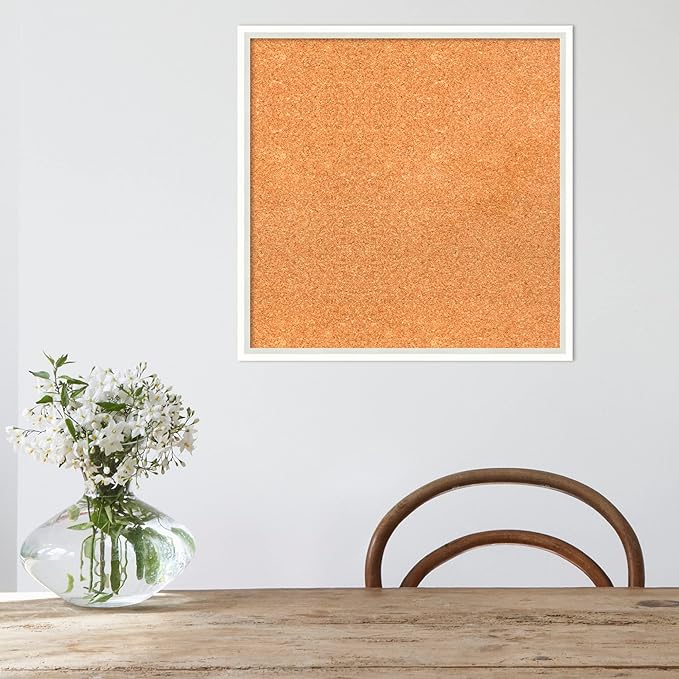 Amanti Art Natural Cork Board for Wall, 21x21 Vision Board with White Frame, Medium Corkboard Office Decor for Home Organization, Modern Corkboard Pinboard to Display Items for Home Organization in-DeskLoop Office