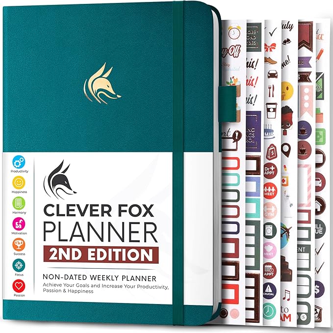 Clever Fox Planner 2nd Edition – Colorful Weekly & Monthly Goal Planner, Time Management & Productivity Organizer, Undated, A5 (Dark Teal)-DeskLoop Office