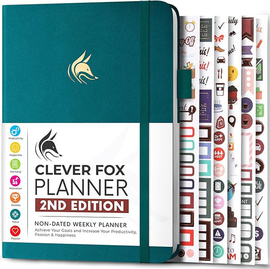 Clever Fox Planner 2nd Edition – Colorful Weekly & Monthly Goal Planner, Time Management & Productivity Organizer, Undated, A5 (Dark Teal)-DeskLoop Office