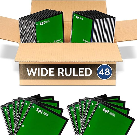 EPI Spiral Notebook | Wide - 70 Sheets, Durable Spiral Binding | 10.5 x 8 in | Classroom Supplies | School, Office, Note Taking, Journaling - 48 Pack-DeskLoop Office