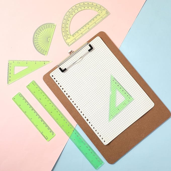 Tenare 1 Set Plastic Clear Math Set Includes Protractor Triangle Rulers 12 Inch 6 Inch Straight Geometry Math Transparent Ruler Measuring Tool for School Office Home Supplies (Green)-DeskLoop Office