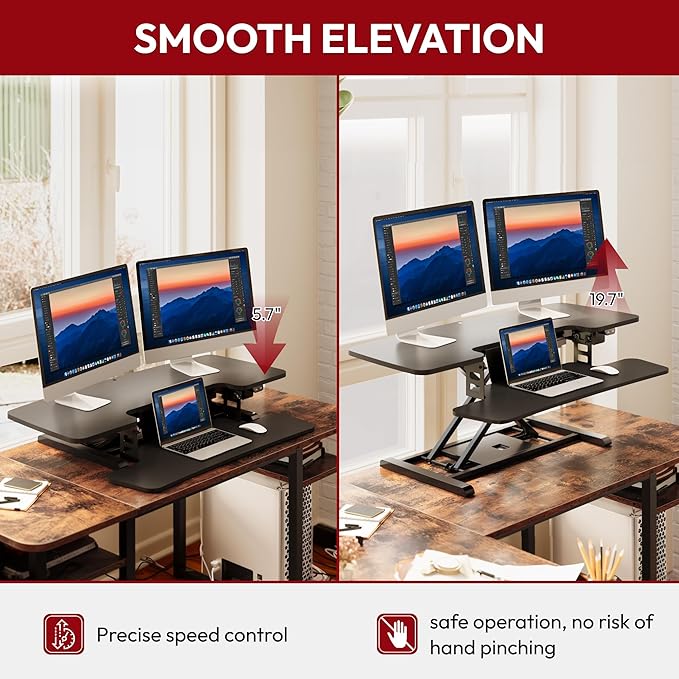 SANODESK 42" Electric Standing Desk Converter, Height Adjustable Riser for Office Home,Dual Monitor and Laptop Workstation with Large Keyboard Tray,Black Color-DeskLoop Office