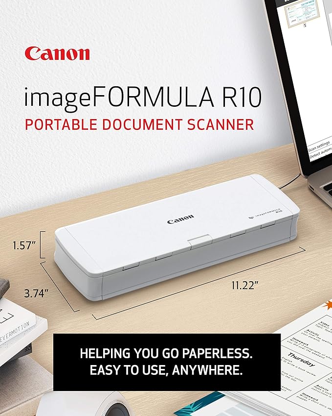 Canon imageFORMULA R10 - Portable Document Scanner, USB Powered, Duplex Scanning, Document Feeder, Easy Setup, Convenient, Perfect for Mobile Users-DeskLoop Office