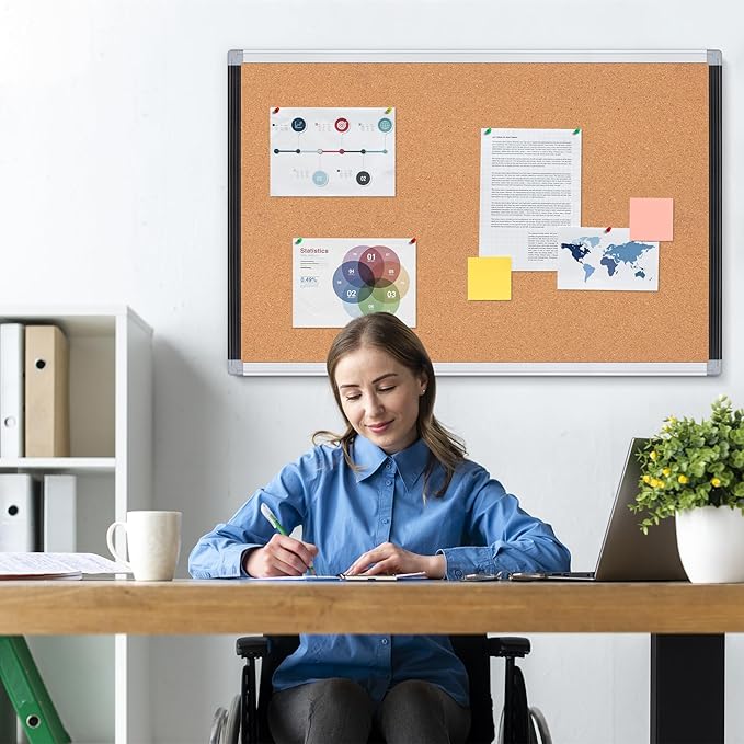 Board2by 2 Pack Cork Bulletin Board 24" x 36", Black/Silver Aluminium Framed Corkboard, Office Board for Wall Decor, Large Wall Mounted Notice Pin Board with 18 Push Pins for School, Home & Office-DeskLoop Office