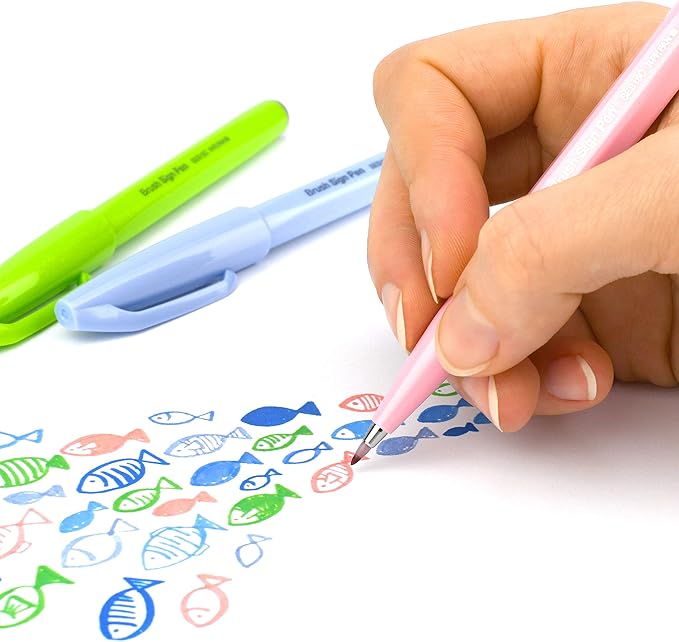 Pentel Arts Sign Pen Brush Tip, assorted 4 Pastel Colors, 6-Pk (SES15C2BP6M1)-DeskLoop Office