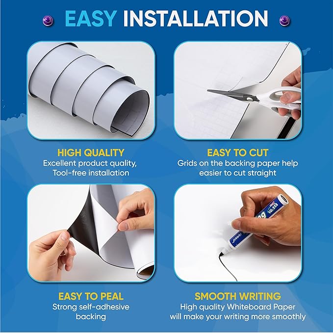 Large Magnetic Whiteboard Sticker Dry Erase Board for Wall - Adhesive Backing 72'' x 40'' Whiteboard for Classroom Office Home Include Marker Magnet Eraser