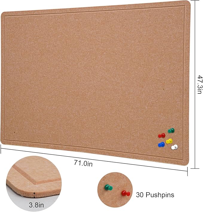 Large Bulletin Board - 72 X 48 inches Decorative Felt Pin Board - 6' x 4' Cork Board Alternative for Wall - Foldable Picture Board Self-Adhesive Prayer Board with 30 Pushpins - Ginger Yellow-DeskLoop Office