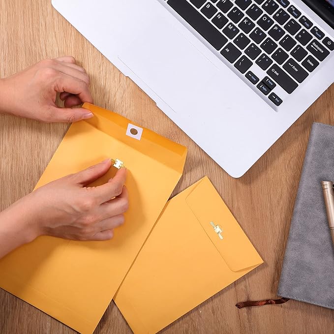 Zonon 100 Pieces 3 Sizes Clasp Envelopes Kraft Paper Catalog Clasp Envelope with Clasp Closure for Filing, Storing, Privacy Ensuring or Mailing Documents (9 x 12 Inch, 6 x 9 Inch, 5 x 7 Inch)-DeskLoop Office