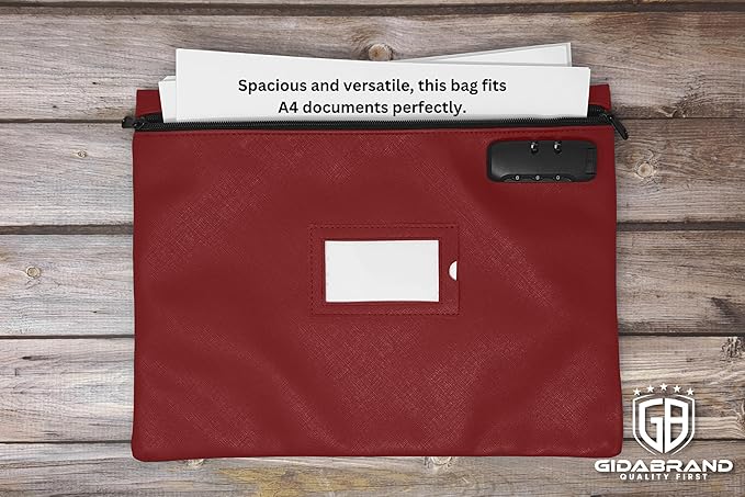 Notary Bag with Lock | 14x11 inch | Burgundy | Zipper Notary Supplies Bag | Locking Notary Bag for Notary Kit, Stamp, Embosser, Ink Pad, and Valuables | Locking Document Bag | Journal Carrying Case-DeskLoop Office