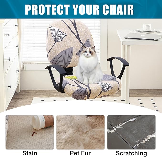 Smiry Stretch Printed Office Computer Chair Covers, Universal Washable Removable Desk Rotating Chair Slipcovers Protector, Seat + Backrest Cover - Yellow and Grey-DeskLoop Office