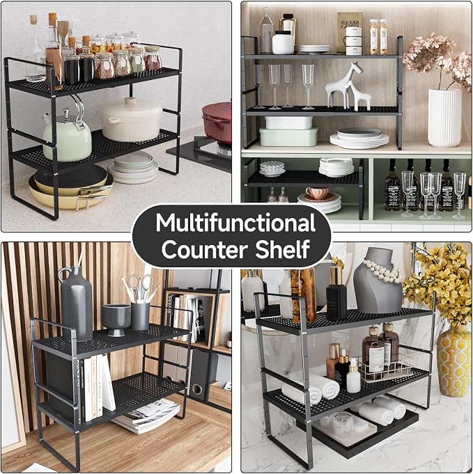jkxoo Expandable Cabinet Shelf Organizers, Stackable Metal Shelves Extender - Image 6