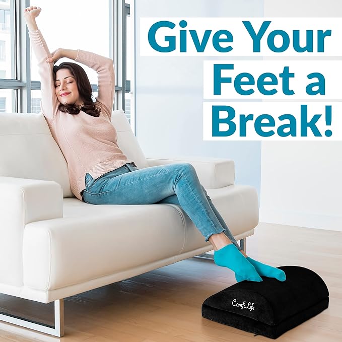 ComfiLife Foot Rest for Under Desk at Work – Adjustable Desk FootRest for Office Chair, Gaming Accessories – Ergonomic Teardrop Design for Back, Hip & Leg Pain Relief – 100% Memory Foam (Black)-DeskLoop Office