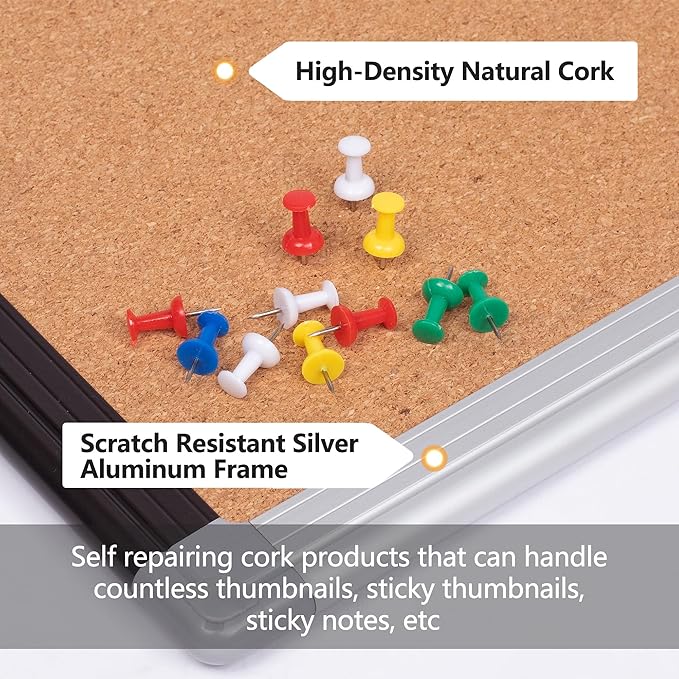 Board2by 2 Pack Cork Bulletin Board 20" x 30", Black/Silver Aluminium Framed Corkboard, Office Board for Wall Decor, Large Wall Mounted Notice Pin Board with 36 Push Pins for School, Home & Office-DeskLoop Office