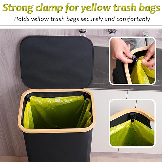 efluky Recycling Bin Holder 100L, 26 Gallon Trash Can with Lid, Garbage Bag Holder for Yellow Bags, Easy Removal, (Inner Bag Not Included) -Black-DeskLoop Office