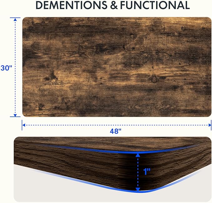 FLEXISPOT EN2 Whole-Piece Standing Desk with Clamp Power Strip, 48 x 30 Electric Stand Up Height Adjustable Desk with Cable Management (White Frame + 48" Rustic Brown Desktop, 2 Packages)-DeskLoop Office