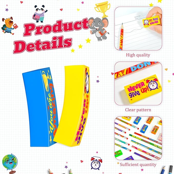 Cinrobiye 100 Pcs Inspirational Pencils with Erasers for Kids,Motivational Pencil Erasers Bulk Back to School Gifts Supplies Party Favor Goody Bag Fillers for Students Classroom Teacher Prizes Reward