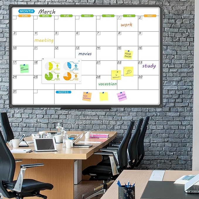 JILoffice Dry Erase Calendar Whiteboard 48 X 36 Inch - Magnetic White Board Calendar Monthly, Black Aluminum Frame Wall Mounted Board for Office Home and School-DeskLoop Office