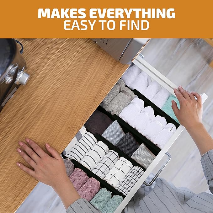 4 Pack Drawer Dividers Bamboo 2.6" High, 16-22" Adjustable Drawer Organizers for Clothes, Expandable Dresser Separators in Bedroom/Bathroom/Kitchen/Office Organization and Storage (Black)-DeskLoop Office