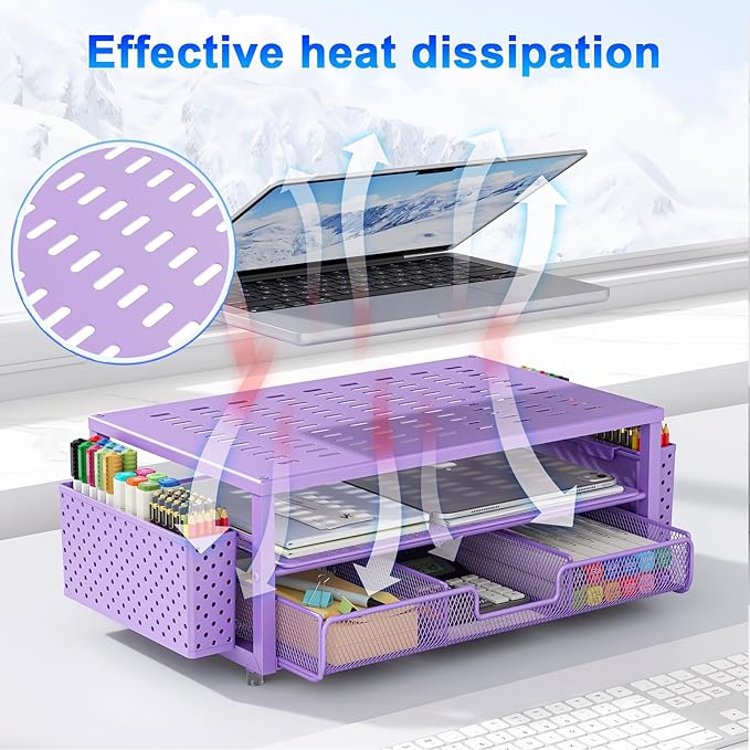 gianotter Desk Organizers and Accessories, Monitor Stand with Drawer and 2 Pen Holder, Purple Desk Accessories, Computer Stand Suitable for Offices and Dormitories (Purple)-DeskLoop Office