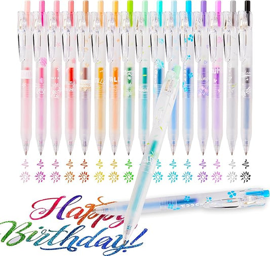 EooUooIP Glitter Gel Pens, 16 Assorted Colors 0.7MM Fine Tip Retractable Rolling Ball Pens, Quick-Drying Ink Sparkly Gel Ink Pens for Adults Journaling Coloring Books Drawing Doodling-DeskLoop Office
