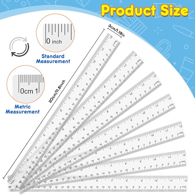 32 Pack Clear Plastic Ruler 12 Inch, Rulers Bulk for Classroom, Transparent Ruler with Centimeters and Inches, Metric Rulers for Kids, Ideal Back to School Office Home Supplies-DeskLoop Office