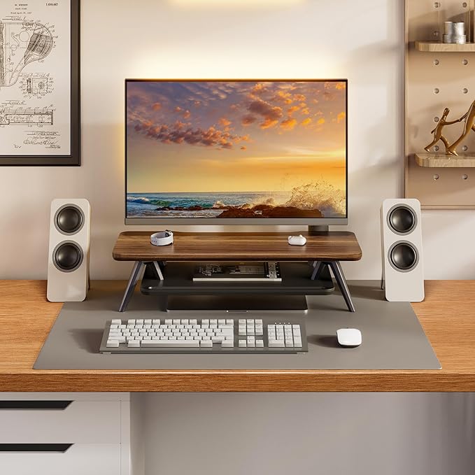 Fenge Monitor Stand, Monitor Stands Riser for Desk, 23.6 Inch Wood Desk Shelf with Storage Organizer and Cable Management for Office Desk Accessories-DeskLoop Office