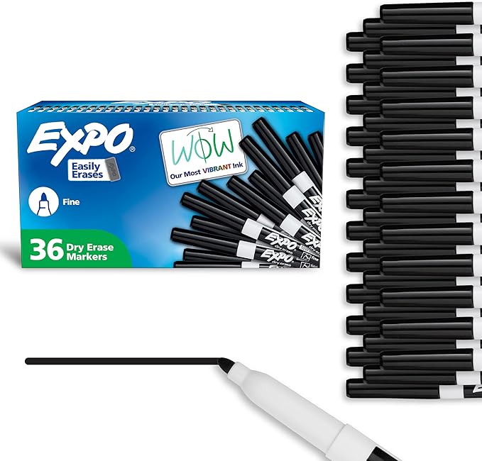 EXPO Fine Tip Dry Erase Markers Low Odor Black Ink 36-Count Set Ideal for Classroom Office and Home Use-DeskLoop Office