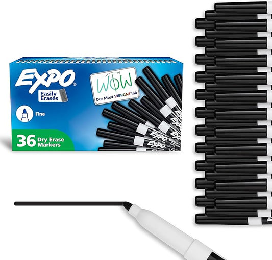 EXPO Fine Tip Dry Erase Markers Low Odor Black Ink 36-Count Set Ideal for Classroom Office and Home Use-DeskLoop Office