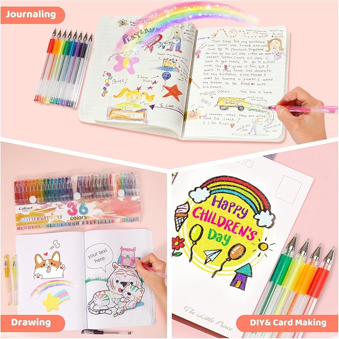 36 Color Glitter Gel Pens, 40% More Ink Colored Gel Markers Fine Point Pens, Aesthetic Cute Preppy Stuff School Supplies, Mothers Day Gift for Mom Kids Artist Adult Coloring Books Cards Craft Drawing-DeskLoop Office