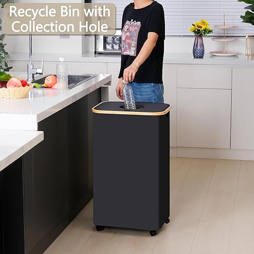 efluky Recycle Bins for Kitchen 100L (26 Gallon), Recycling Bin with Wheels and 2 Removeable and Reusable Inner Bags, Kitchen Recycling bin with lid for Bottle Can Plastice Stickers, Black-DeskLoop Office