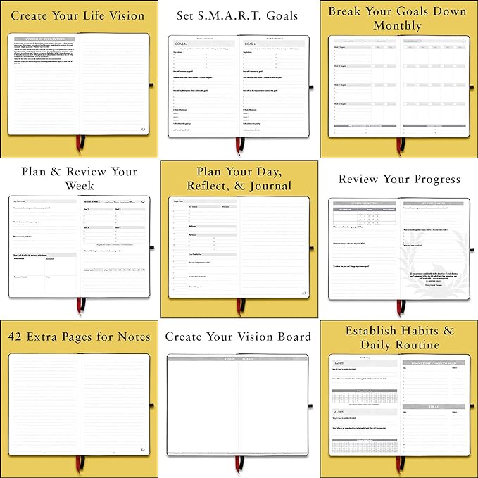 The Phoenix Journal - Best Daily Goal Planner, Organizer, & Calendar for Goal Setting, Gratitude, Happiness, & Productivity - Vision Board & Habit Tracking - 12 Weeks, Undated, Hardcover (Pink)-DeskLoop Office