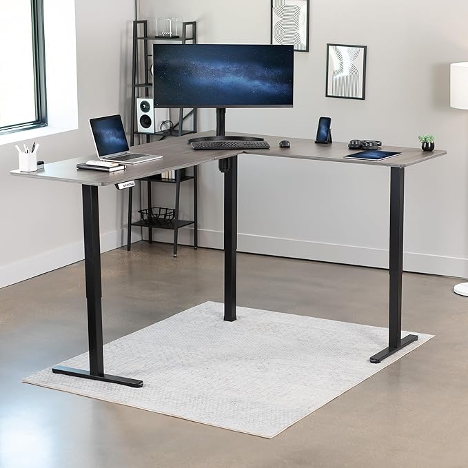 VIVO Electric Corner L-Shaped 75 x 63 in Standing Desk, Memory Height Adjustment, Dark Gray Top Black Frame, DESK-E3CTG-75-DeskLoop Office