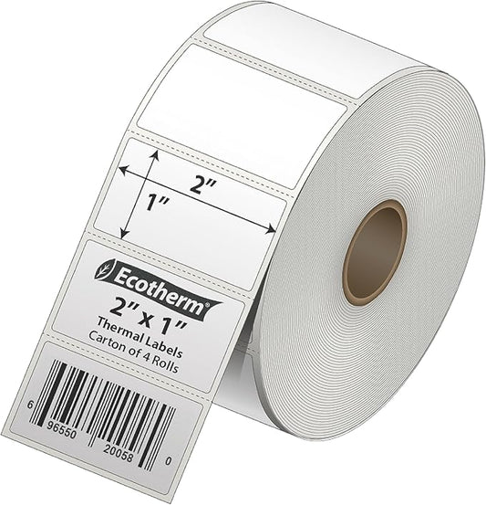 2"x1" Thermal Labels for Rollo, Munbyn, Zebra, Godex, Arkscan, iDPRT, Offnova Printers and More - White Paper Stickers - Small Multipurpose Barcode Labels | 5600 Labels | 4 Rolls | by Ecotherm-DeskLoop Office
