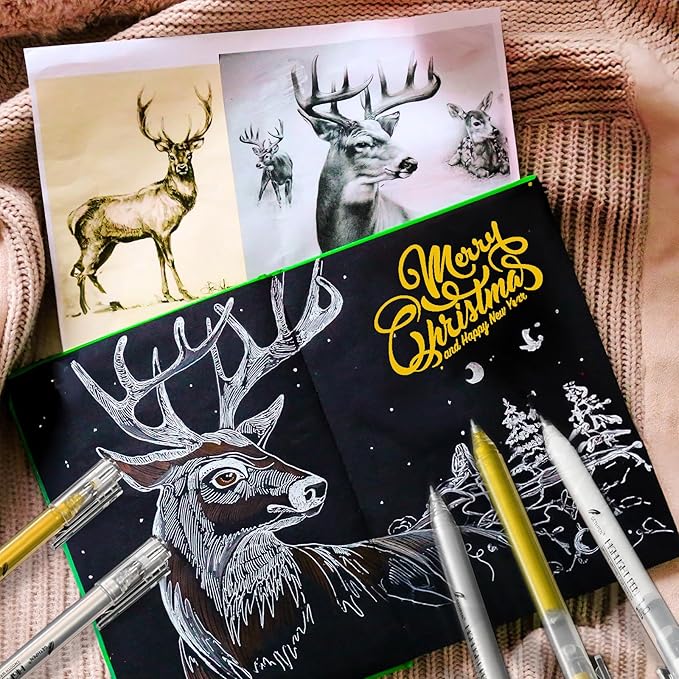 Gold Gel Pens, 1.0 mm Extra Fine Point Gel Ink Pens, Opaque Gold Archival Ink Pens for Black Paper Drawing, Sketching, Card Making, White Gel Pen for Artists Drawing, 3 Pack-DeskLoop Office